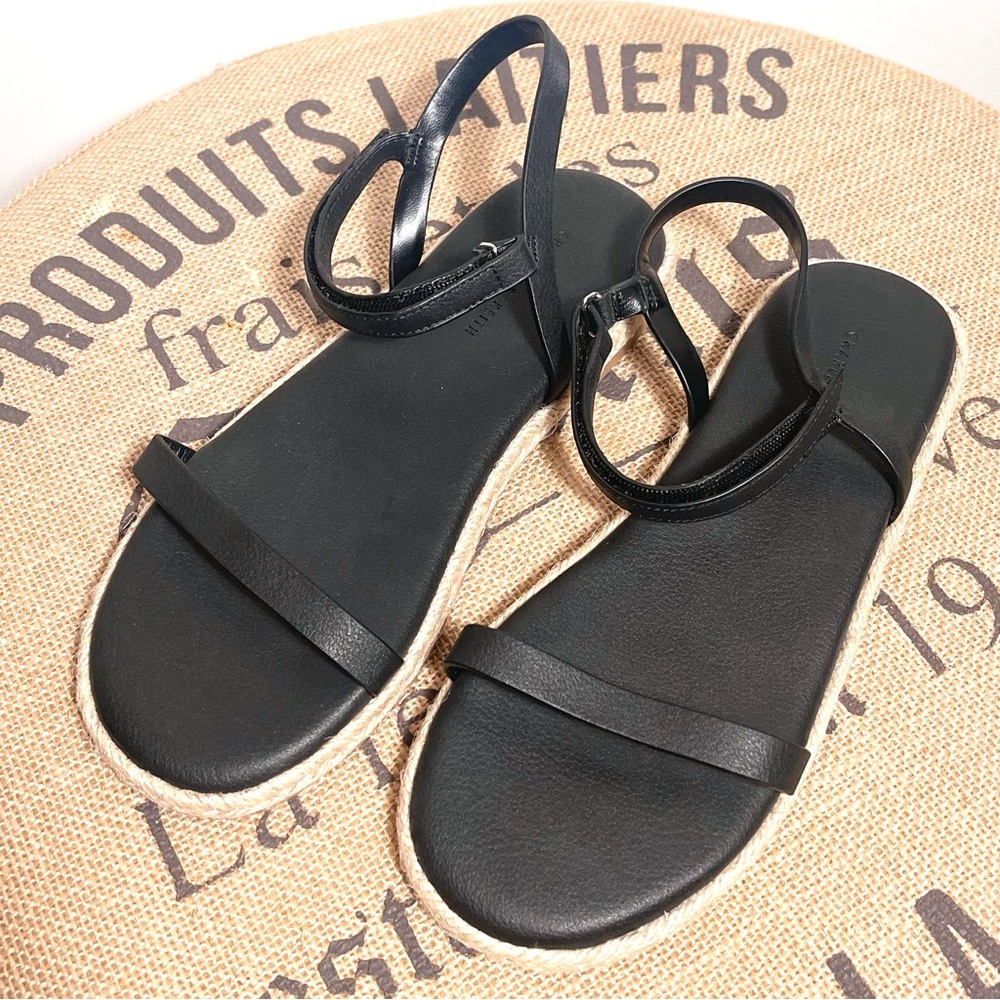 Charles & Keith Black Ankle Strap Flat Espadrille Sandals EU36